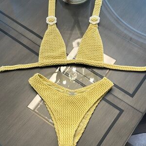 Montce Yellow Crochet Bikini Set S bottom/M top